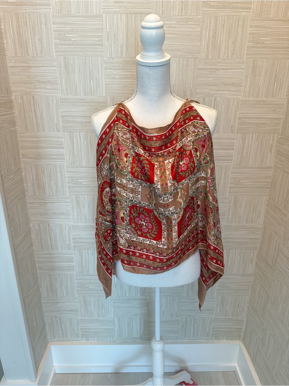Vintage Boho Paisley Print Poncho Wrap - One Size